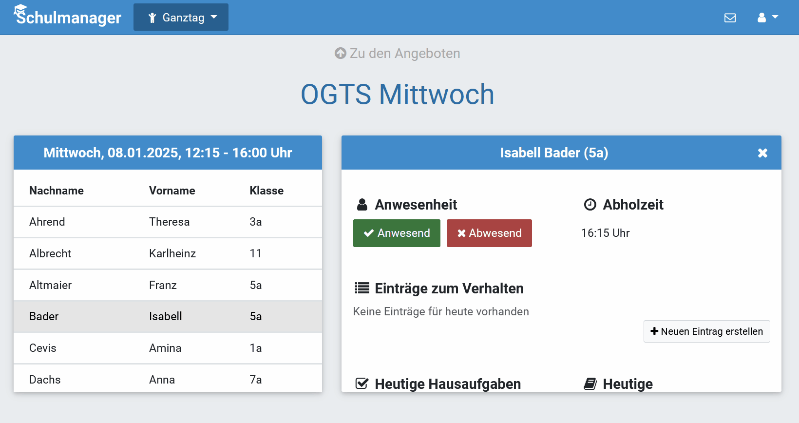 Individuelle Details zu den jeweiligen Schüler:innen ermöglichen eine optimale Betreuung